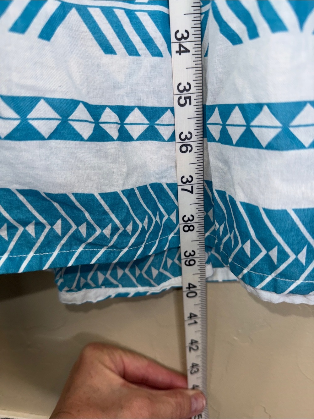 Attic Salt Blue & White Cotton Tiered V-Neck Boho Midi Dress Coastal Aztec XL - Picture 11 of 13